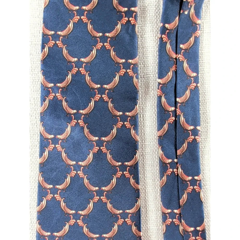 Lanvin Paris 100% Silk Necktie Blue Bird Floral Geometric Designer Tie